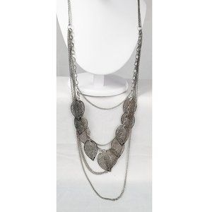 Silver Tone Multilayer Long Leaf Necklace